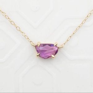 Solid 14k rose cut purple pink unheated Madagascar sapphire solitaire necklace